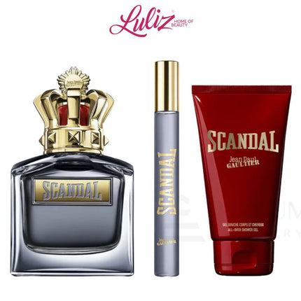 جان بول غوتييه - سكاندال للرجال، عطر او دي تواليت 100 مل + تواليت 10 مل + جل استحمام 75 مل