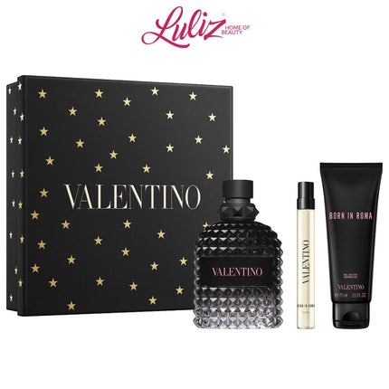 VALENTINO - Uomo Born In Roma EDT 100Ml + EDT 10Ml + Shower Gel 75Ml Gift Set For Men