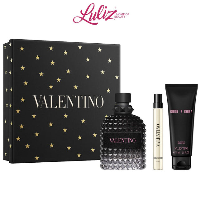 VALENTINO - Uomo Born In Roma EDT 100Ml + EDT 10Ml + Shower Gel 75Ml Gift Set For Men