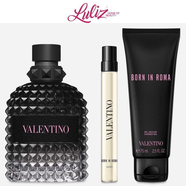 VALENTINO - Uomo Born In Roma EDT 100Ml + EDT 10Ml + Shower Gel 75Ml Gift Set For Men
