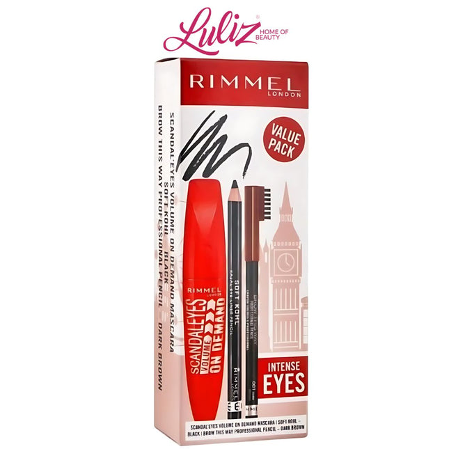 مجموعة ريميل لندن - ماسكارا فوليوم أون ديماند + كحل + قلم حواجب